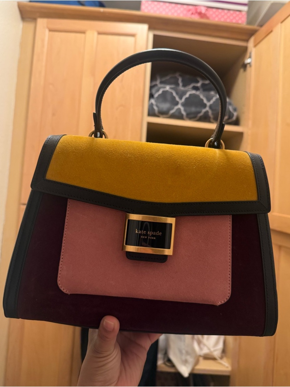 kate spade Colorblock Katy Suede Satchel in Mustard, Pink & Burgundy